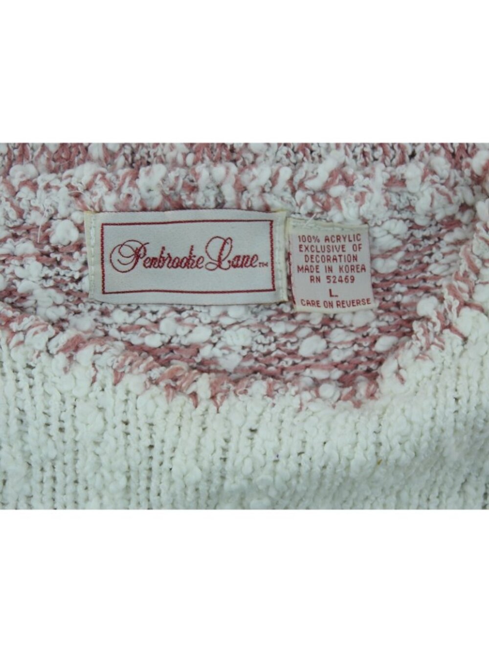 Vintage Pembrooke Pink White Sweater Floral Applique Cottagecore Korea Sz L - Picture 2 of 11